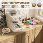 CuisinSmart Buffet en rotin, Armoire de rangement Bohème, Buffet 4 portes avec prise de courant pour cuisine, salle à manger, salon