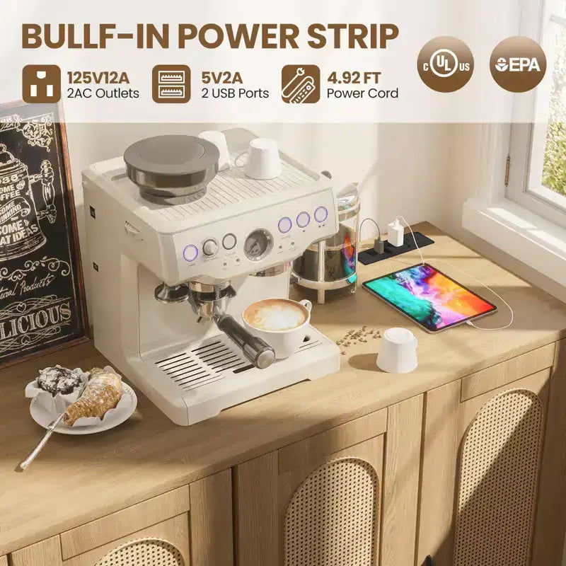 CuisinSmart Buffet en rotin, Armoire de rangement Bohème, Buffet 4 portes avec prise de courant pour cuisine, salle à manger, salon