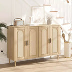 CuisinSmart Buffet en rotin, Armoire de rangement Bohème, Buffet 4 portes avec prise de courant pour cuisine, salle à manger, salon
