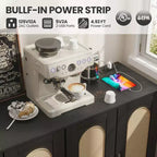 CuisinSmart Buffet en rotin, Armoire de rangement Bohème, Buffet 4 portes avec prise de courant pour cuisine, salle à manger, salon
