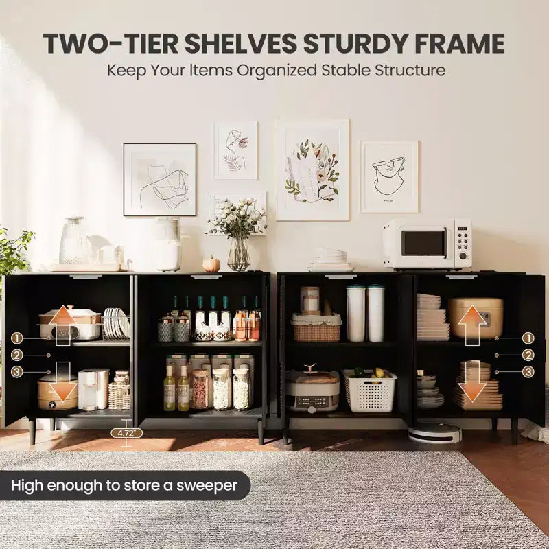 CuisinSmart Buffet en rotin, Armoire de rangement Bohème, Buffet 4 portes avec prise de courant pour cuisine, salle à manger, salon