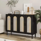 CuisinSmart Buffet en rotin, Armoire de rangement Bohème, Buffet 4 portes avec prise de courant pour cuisine, salle à manger, salon