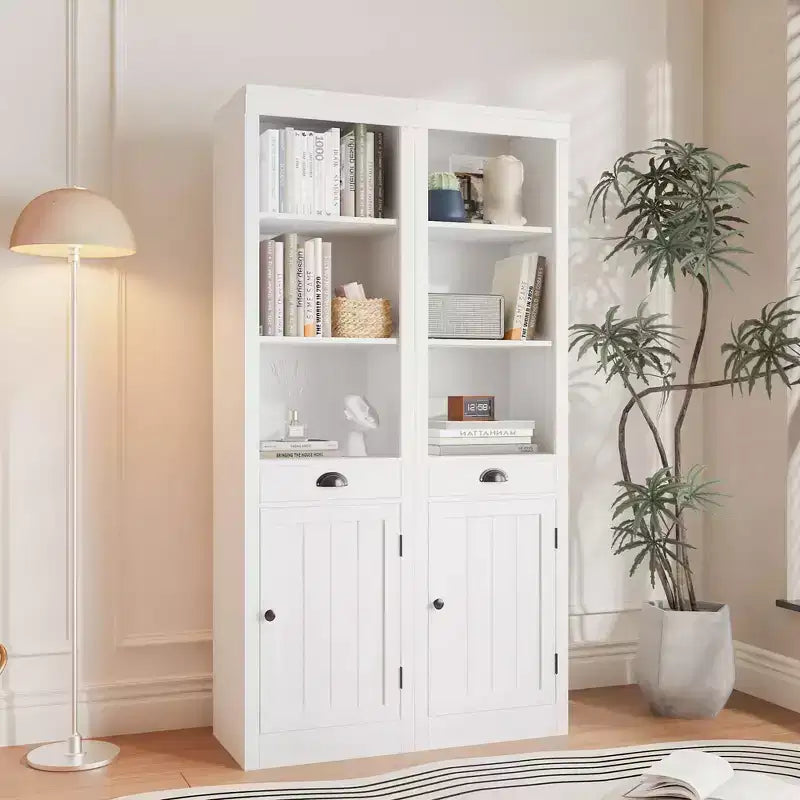 Bibliothèque haute de 180 cm avec placard, bibliothèque ouverte en bois à 3 niveaux avec étagères réglables, grande étagère de présentation, étagère autoportante pour la maison