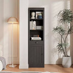 Bibliothèque haute de 180 cm avec placard, bibliothèque ouverte en bois à 3 niveaux avec étagères réglables, grande étagère de présentation, étagère autoportante pour la maison