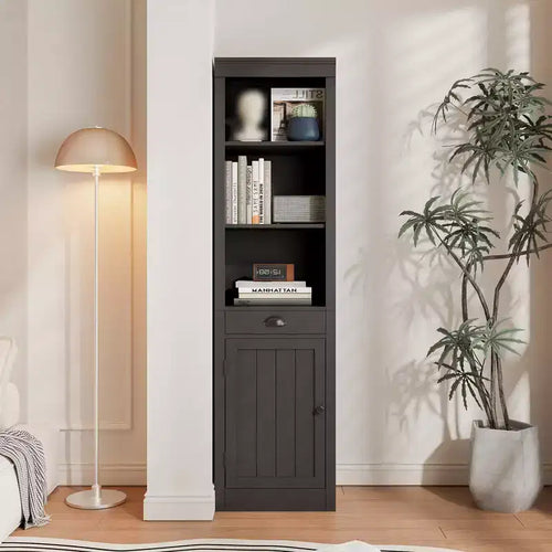 Bibliothèque haute de 180 cm avec placard, bibliothèque ouverte en bois à 3 niveaux avec étagères réglables, grande étagère de présentation, étagère autoportante pour la maison