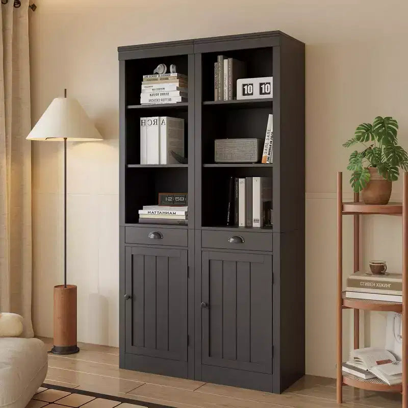 Bibliothèque haute de 180 cm avec placard, bibliothèque ouverte en bois à 3 niveaux avec étagères réglables, grande étagère de présentation, étagère autoportante pour la maison