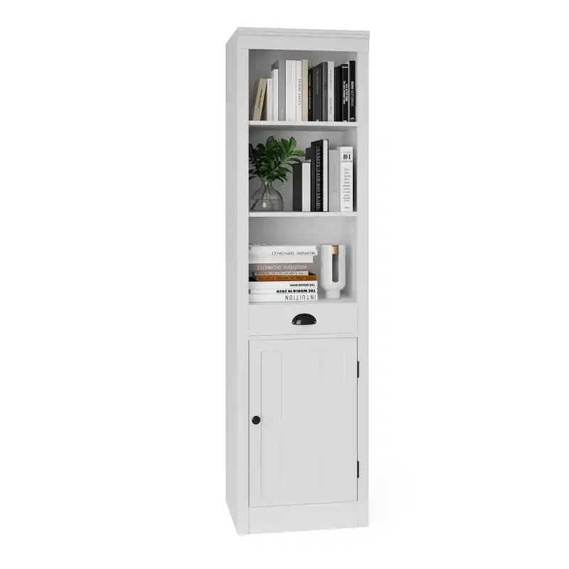 Bibliothèque haute de 180 cm avec placard, bibliothèque ouverte en bois à 3 niveaux avec étagères réglables, grande étagère de présentation, étagère autoportante pour la maison