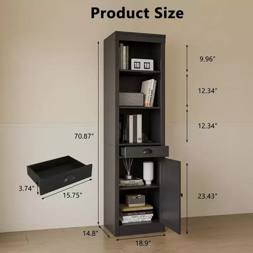 71 Tall Bookcase with Cabinet, 3 Tier Wood Open Bookcase with Adjustable Shelves, Large Display Storage Shelf, Standing Shelving Unit for Home