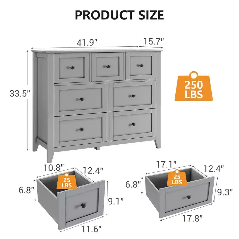 Commode en bois CuisinSmart pour chambre à coucher, commode à 7 tiroirs avec poignée en métal, organisateur de rangement de placard pour salon, couloir, chambre à coucher