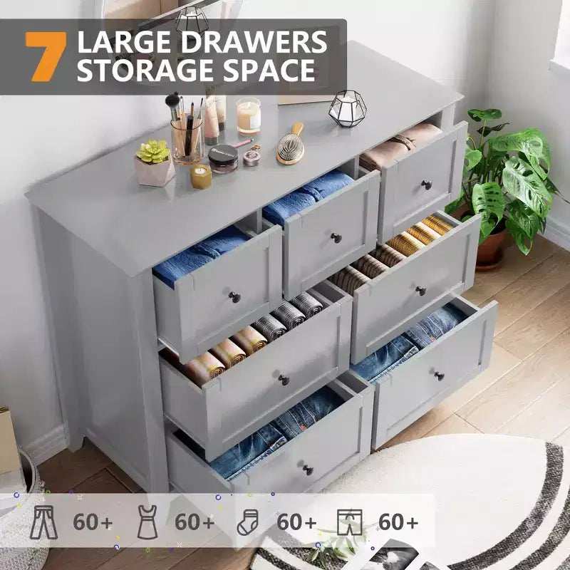 Commode en bois CuisinSmart pour chambre à coucher, commode à 7 tiroirs avec poignée en métal, organisateur de rangement de placard pour salon, couloir, chambre à coucher