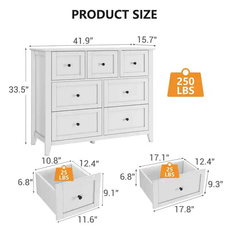Commode en bois CuisinSmart pour chambre à coucher, commode à 7 tiroirs avec poignée en métal, organisateur de rangement de placard pour salon, couloir, chambre à coucher