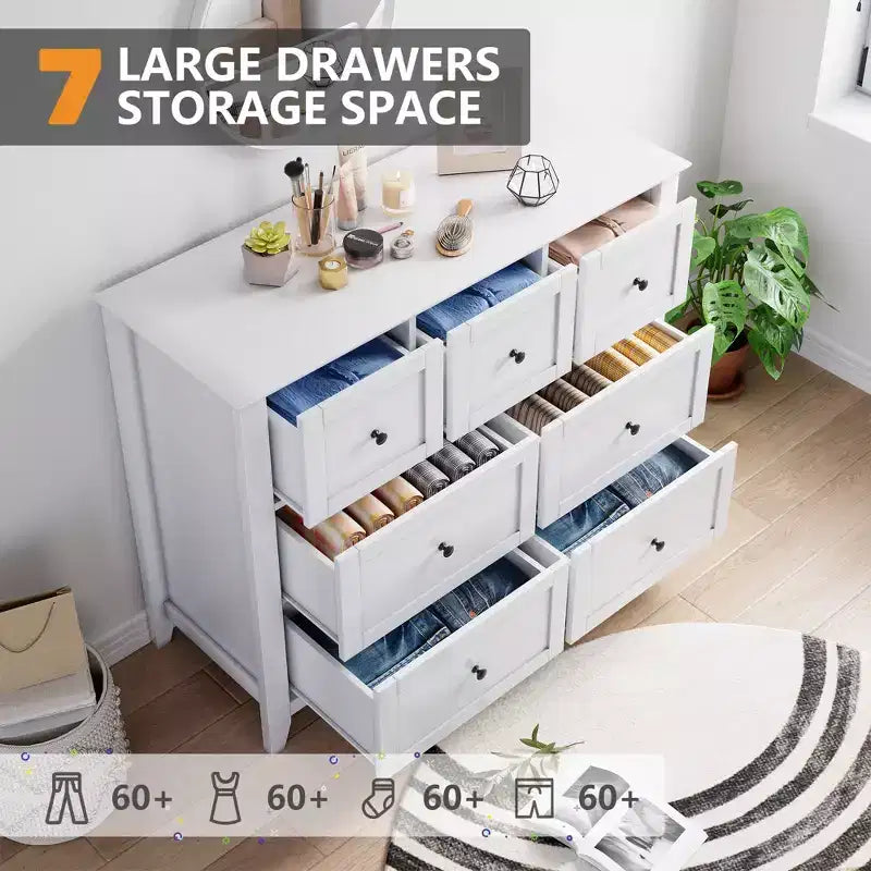 Commode en bois CuisinSmart pour chambre à coucher, commode à 7 tiroirs avec poignée en métal, organisateur de rangement de placard pour salon, couloir, chambre à coucher