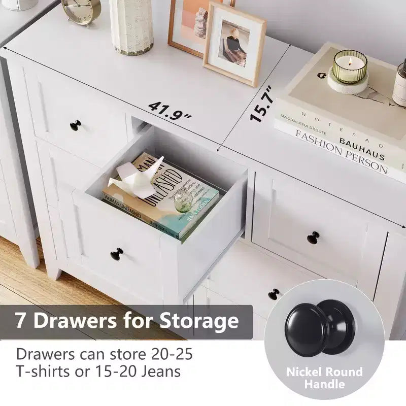 Commode en bois CuisinSmart pour chambre à coucher, commode à 7 tiroirs avec poignée en métal, organisateur de rangement de placard pour salon, couloir, chambre à coucher