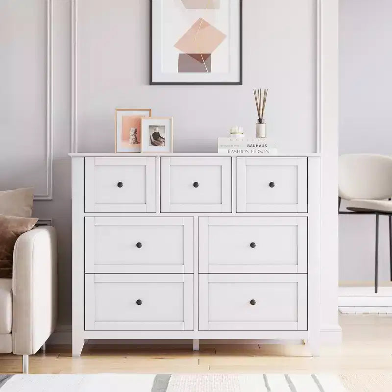 Commode en bois CuisinSmart pour chambre à coucher, commode à 7 tiroirs avec poignée en métal, organisateur de rangement de placard pour salon, couloir, chambre à coucher