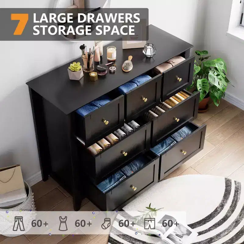 Commode en bois CuisinSmart pour chambre à coucher, commode à 7 tiroirs avec poignée en métal, organisateur de rangement de placard pour salon, couloir, chambre à coucher