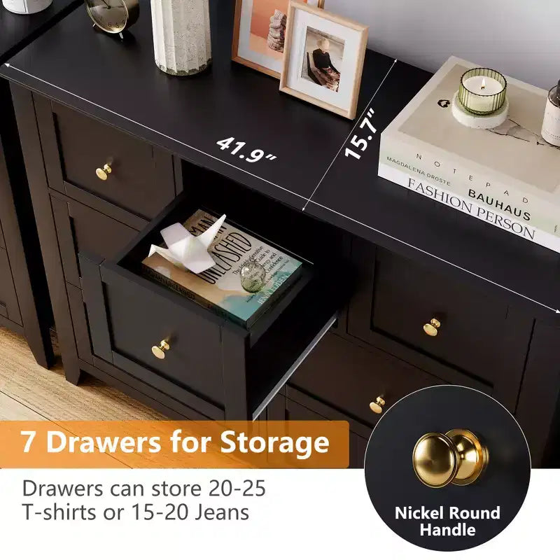 Commode en bois CuisinSmart pour chambre à coucher, commode à 7 tiroirs avec poignée en métal, organisateur de rangement de placard pour salon, couloir, chambre à coucher
