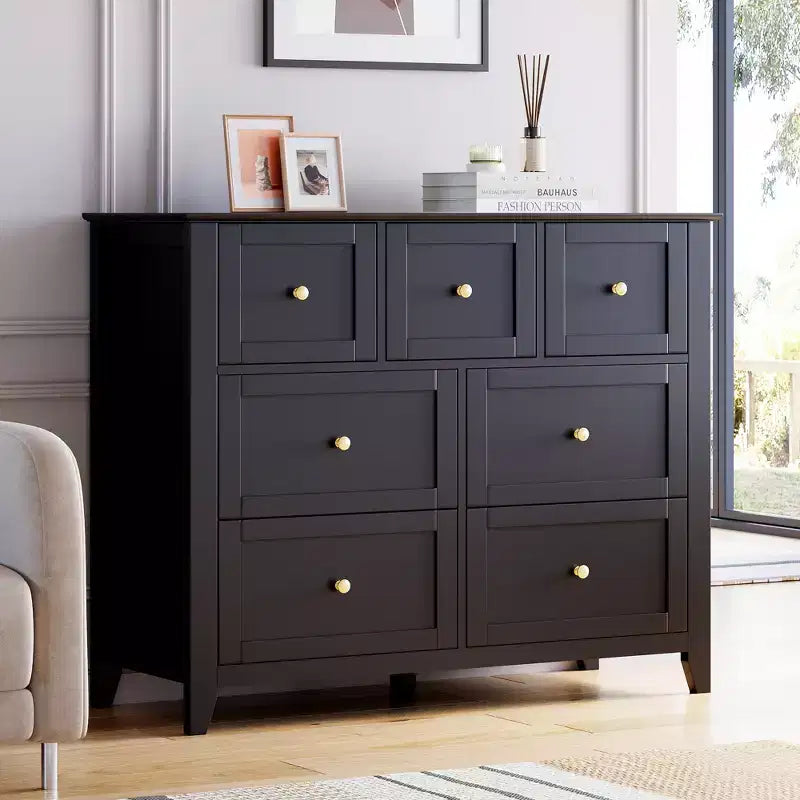 Commode en bois CuisinSmart pour chambre à coucher, commode à 7 tiroirs avec poignée en métal, organisateur de rangement de placard pour salon, couloir, chambre à coucher