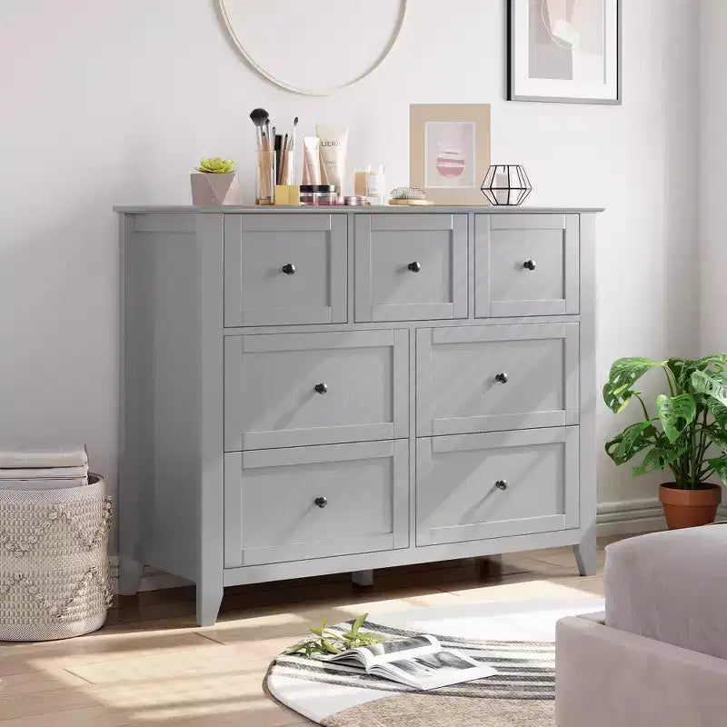 Commode en bois CuisinSmart pour chambre à coucher, commode à 7 tiroirs avec poignée en métal, organisateur de rangement de placard pour salon, couloir, chambre à coucher
