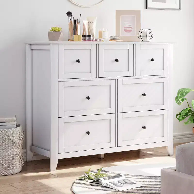 Commode en bois CuisinSmart pour chambre à coucher, commode à 7 tiroirs avec poignée en métal, organisateur de rangement de placard pour salon, couloir, chambre à coucher