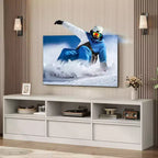 Meuble TV de 70 pouces pour téléviseurs de 80 pouces, meuble de divertissement moderne du milieu du siècle avec tiroir de rangement et étagères ouvertes, meuble de console multimédia en bois pour salon