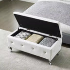 Banc de rangement ottoman EHMKNP en similicuir blanc avec boutons en cristal, repose-pieds rectangulaire pour chambre, salon, entrée