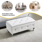 Banc de rangement ottoman EHMKNP en similicuir blanc avec boutons en cristal, repose-pieds rectangulaire pour chambre, salon, entrée