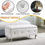 Banc de rangement ottoman EHMKNP en similicuir blanc avec boutons en cristal, repose-pieds rectangulaire pour chambre, salon, entrée