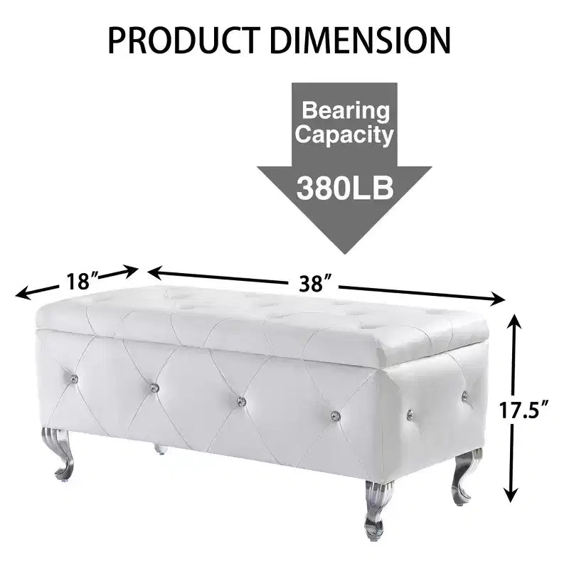 Banc de rangement ottoman EHMKNP en similicuir blanc avec boutons en cristal, repose-pieds rectangulaire pour chambre, salon, entrée
