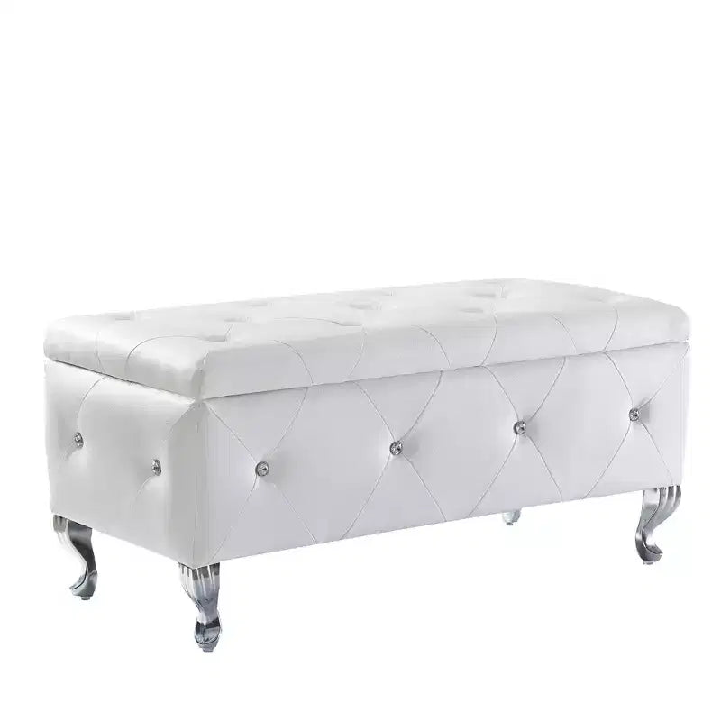 Banc de rangement ottoman EHMKNP en similicuir blanc avec boutons en cristal, repose-pieds rectangulaire pour chambre, salon, entrée