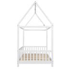 Bellemave Lit cabane jumeau à LED, lit au sol Montessori, cadre de lit en bois avec lattes et clôture, pour filles, garçons, blanc