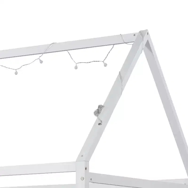 Bellemave Lit cabane jumeau à LED, lit au sol Montessori, cadre de lit en bois avec lattes et clôture, pour filles, garçons, blanc