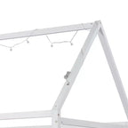 Bellemave Lit cabane jumeau à LED, lit au sol Montessori, cadre de lit en bois avec lattes et clôture, pour filles, garçons, blanc