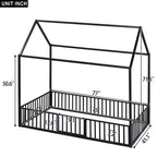 Lit jumeau Bellemave avec porte et clôture, lit double avec toit/lit de sol pour enfants, filles, garçons, noir