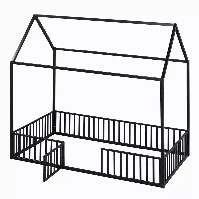 Lit jumeau Bellemave avec porte et clôture, lit double avec toit/lit de sol pour enfants, filles, garçons, noir