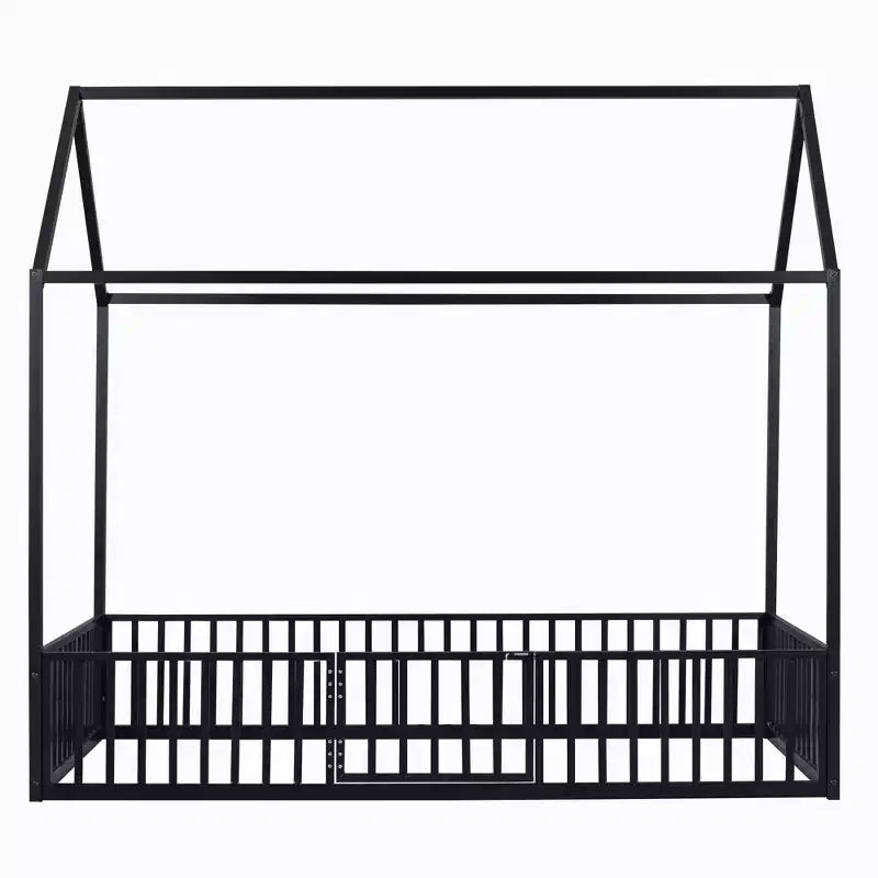 Lit jumeau Bellemave avec porte et clôture, lit double avec toit/lit de sol pour enfants, filles, garçons, noir