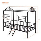Cadre de lit maison en métal double Bellemave, cadre de lit mezzanine bas avec échelle, pour filles, garçons, noir