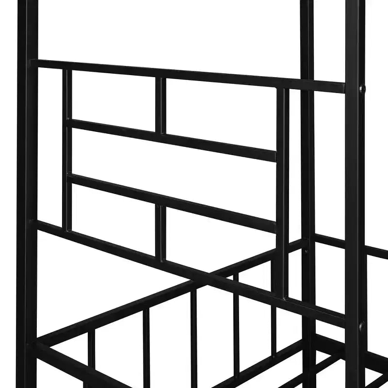 Cadre de lit maison en métal double Bellemave, cadre de lit mezzanine bas avec échelle, pour filles, garçons, noir