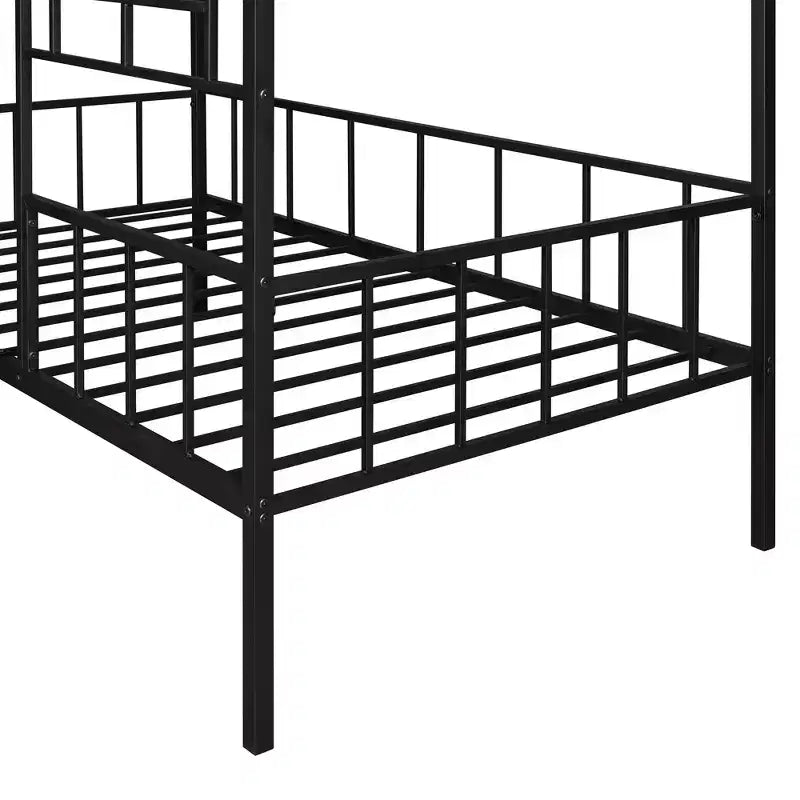 Cadre de lit maison en métal double Bellemave, cadre de lit mezzanine bas avec échelle, pour filles, garçons, noir