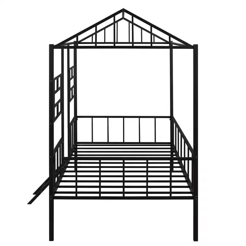 Cadre de lit maison en métal double Bellemave, cadre de lit mezzanine bas avec échelle, pour filles, garçons, noir