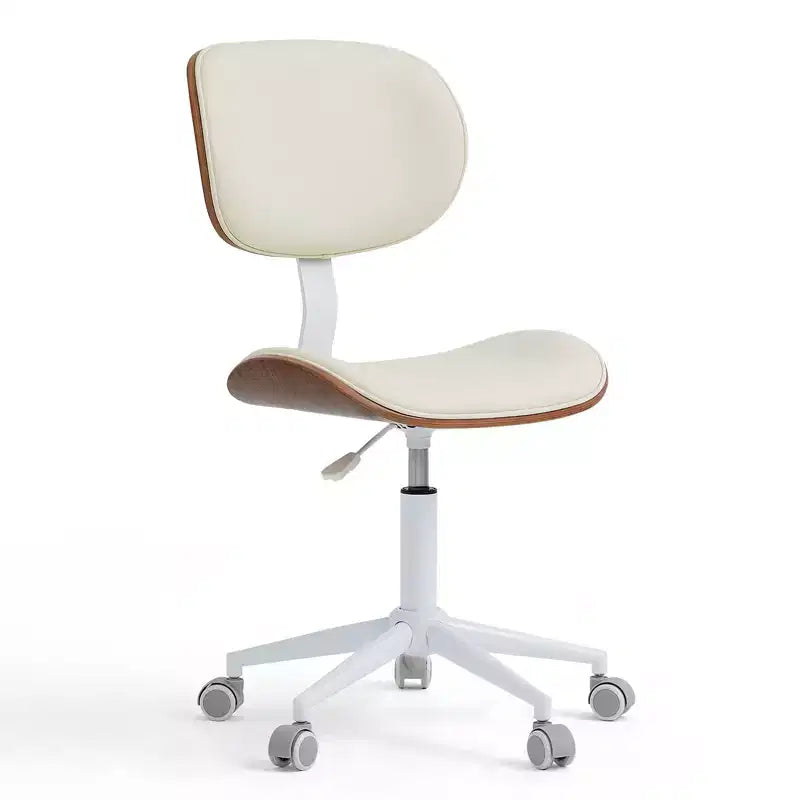 Chaise de Bureau Ergonomique sans Accoudoirs Bestier Bentwood, Chaise de Table Confortable avec Support Lombaire, Chaise de Bureau à Roulettes Réglable en Hauteur en Cuir PU