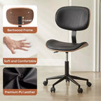 Chaise de Bureau Ergonomique sans Accoudoirs Bestier Bentwood, Chaise de Table Confortable avec Support Lombaire, Chaise de Bureau à Roulettes Réglable en Hauteur en Cuir PU