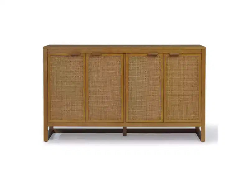 Buffet 4 portes Hatteras Modern Boho avec accents en bois massif et rotin naturel - Teamson Home