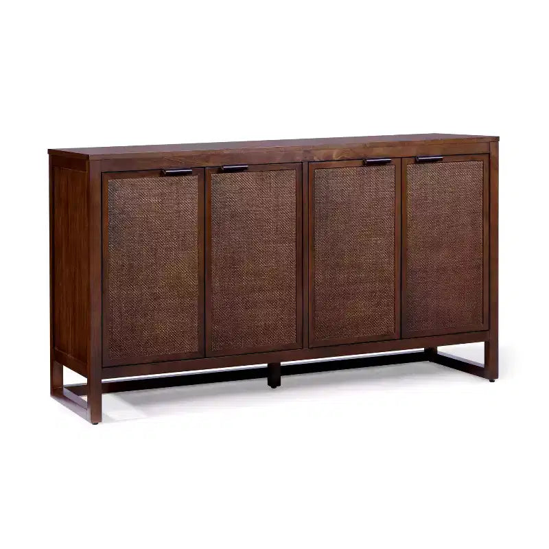 Buffet 4 portes Hatteras Modern Boho avec accents en bois massif et rotin naturel - Teamson Home