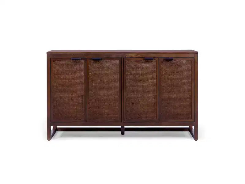 Buffet 4 portes Hatteras Modern Boho avec accents en bois massif et rotin naturel - Teamson Home