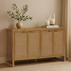 Buffet 4 portes Hatteras Modern Boho avec accents en bois massif et rotin naturel - Teamson Home