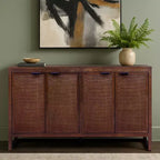 Buffet 4 portes Hatteras Modern Boho avec accents en bois massif et rotin naturel - Teamson Home