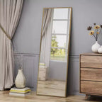 Okak Miroir rectangulaire intégral 77*27.5IN avec cadre en acier inoxydable, miroir de sol avec trous de suspension, miroir mural pour salon, chambre à coucher, doré