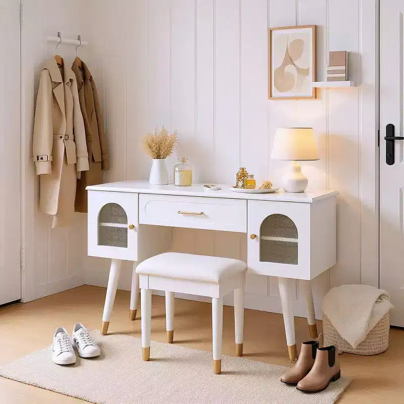 Homy Casa Coiffeuse avec Tabouret et Meubles de Rangement pour Chambre ou Dressing, Blanc