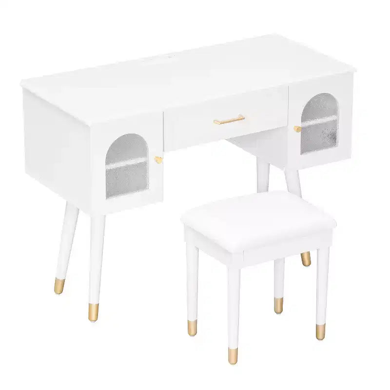 Homy Casa Coiffeuse avec Tabouret et Meubles de Rangement pour Chambre ou Dressing, Blanc