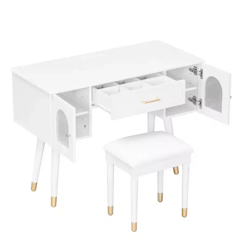 Homy Casa Coiffeuse avec Tabouret et Meubles de Rangement pour Chambre ou Dressing, Blanc